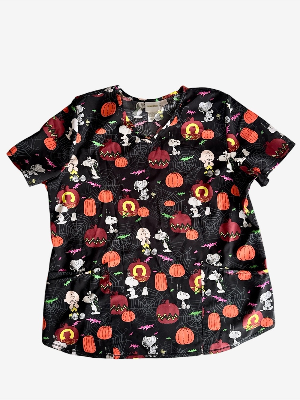 Women’s Halloween Snoopy Print Black Scrub Top